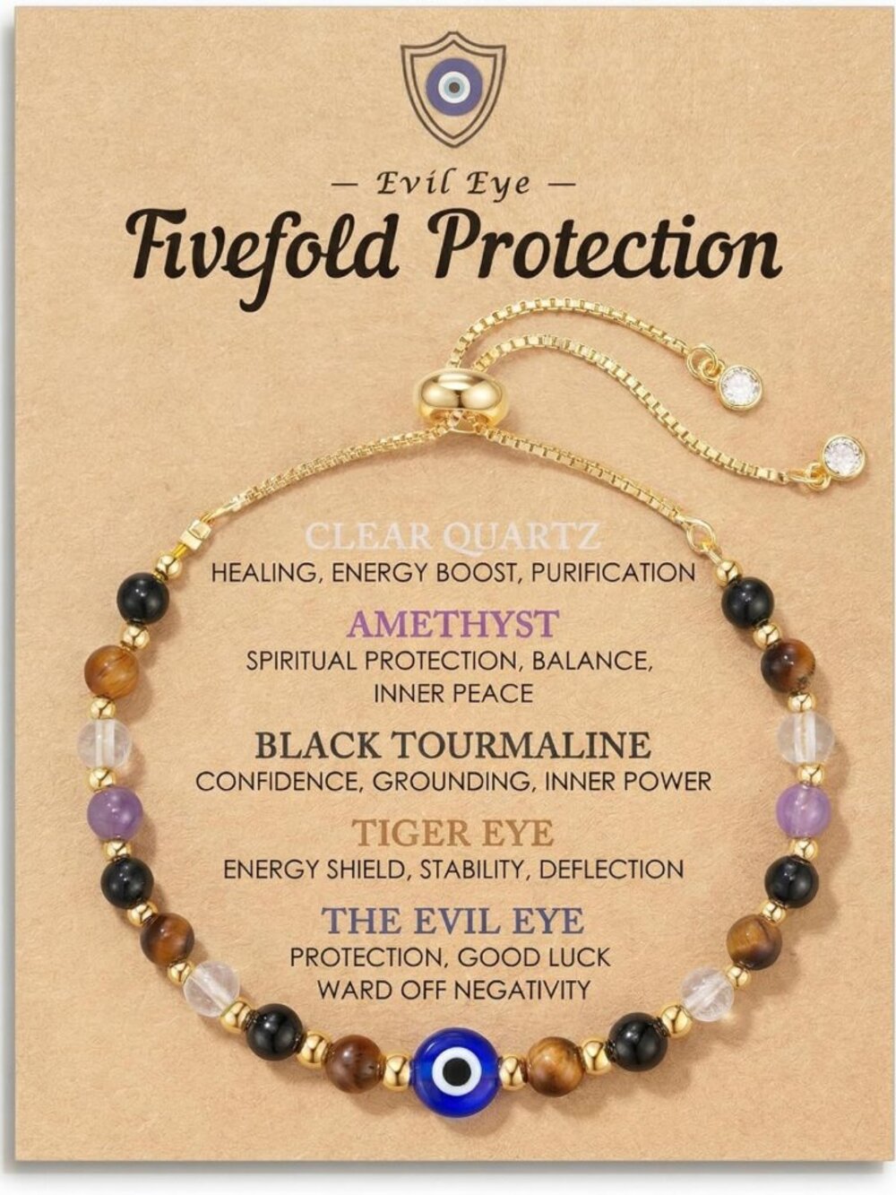 Dainty Evil Eye Bracelet - 14k Gold Plated Crystal Protection Jewelry with